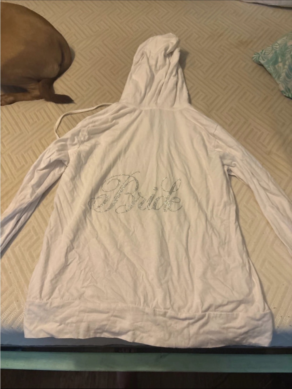White Rhinestone 'Bride' Hooded Pullover